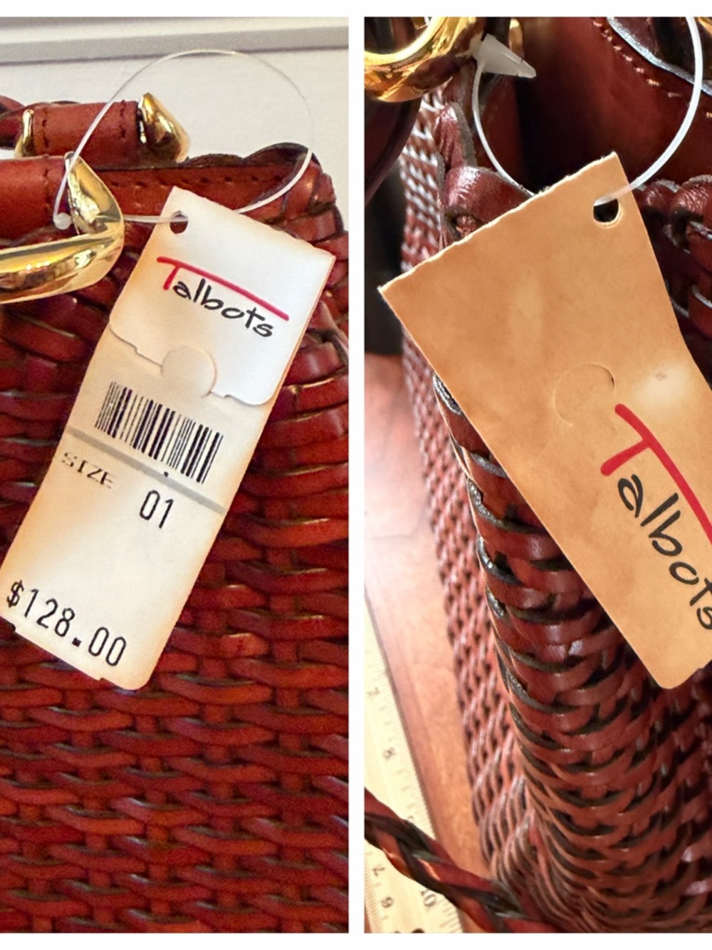 Talbots Woven Leather Crossbody Bag, Rich Brown; Magnetic Close, Braided Straps - Picture 15 of 16
